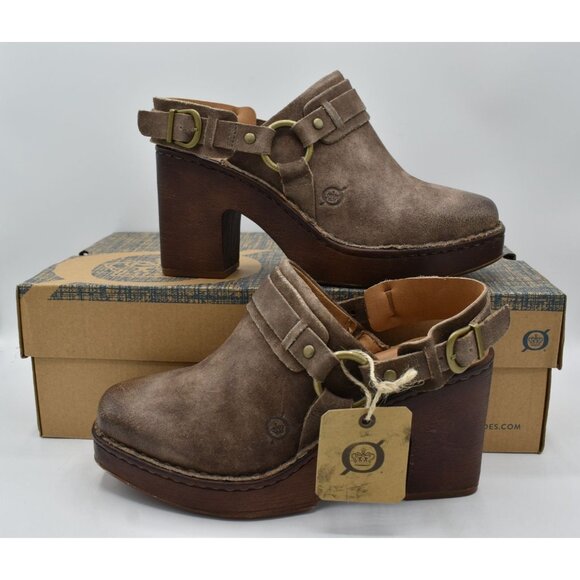Born Womens Size 9 Hudson Slingback Taupe Distressed Leather Heeled Clogs Shoes - Picture 5 of 11